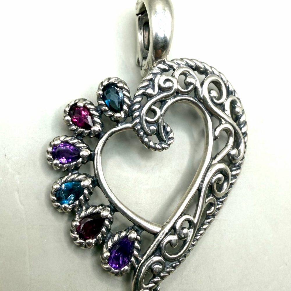 Carolyn Pollack Sterling Silver Multi Gemstone Heart Enhancer Pendant - Picture 2 of 4